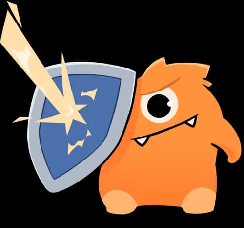 Orange monster character with shield