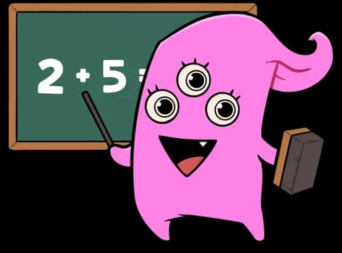 Pink monster character teaching math